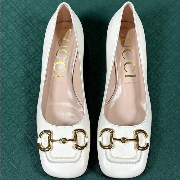 Gucci Horsebit Square Toe Ballet Flats Mystic White Gold NIB Size 41 - Picture 3 of 6